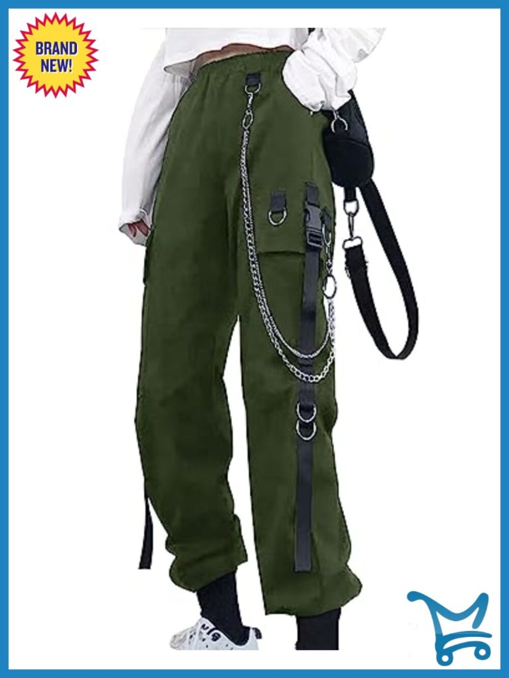 High Waisted Baggy Cargo Pants with Chain Pockets Streetwear